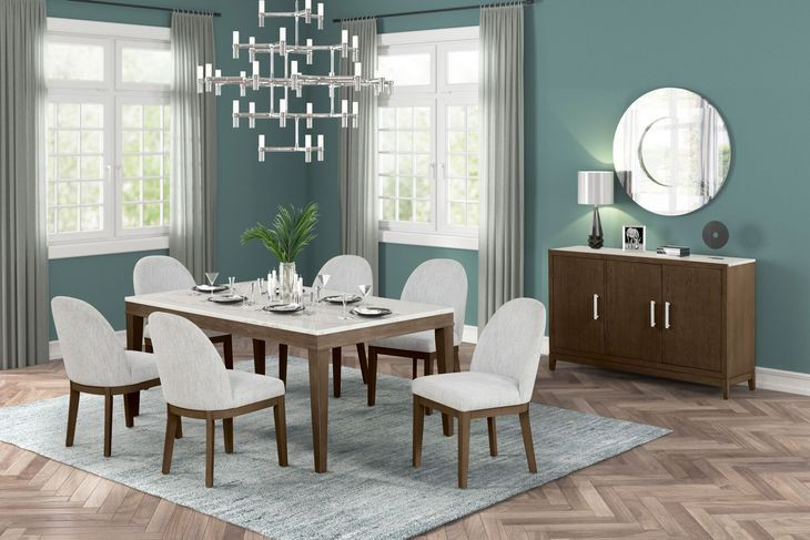 Essence White and Brown 70" Rectangular Marble Top Dining Table