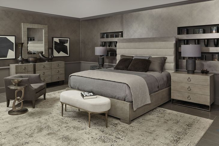 Linea Cerused Greige And Textured Graphite Metal Nightstand