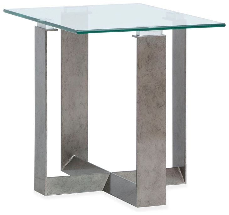 Whitehall Aged Pewter and Chrome Pucks Rectangular Glass Top End Table