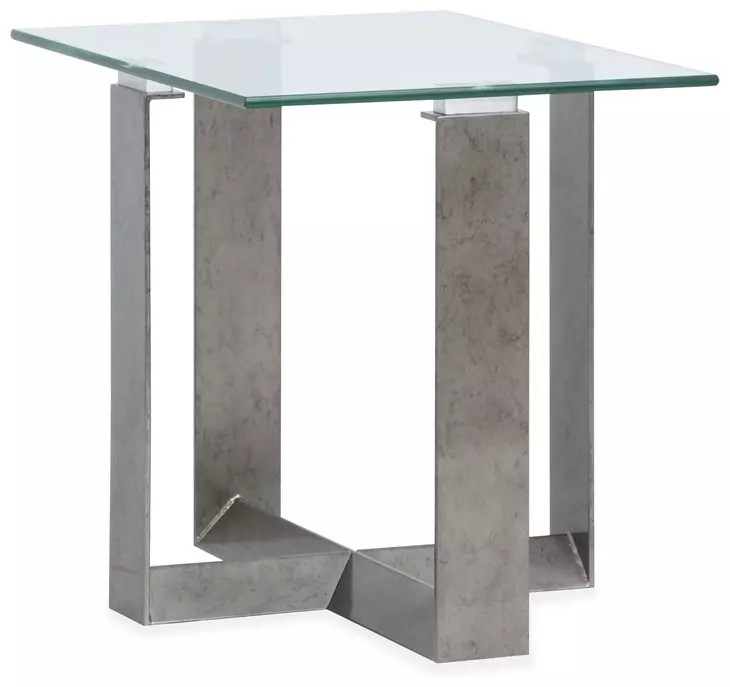 Whitehall Aged Pewter and Chrome Pucks Rectangular Glass Top End Table