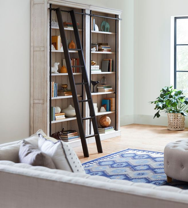 Avondale White 2 Tall Bookcase Wall with Ladder