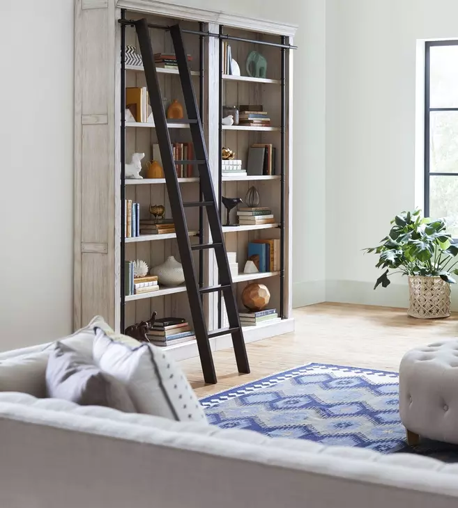 Avondale White 2 Tall Bookcase Wall with Ladder