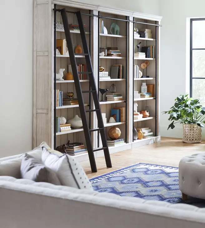 Avondale White 3 Tall Bookcase Wall with Ladder