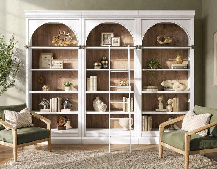 Albany White Arched 3-Piece Bookcase Wall