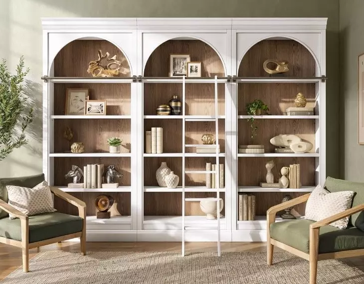 Albany White Arched 3-Piece Bookcase Wall