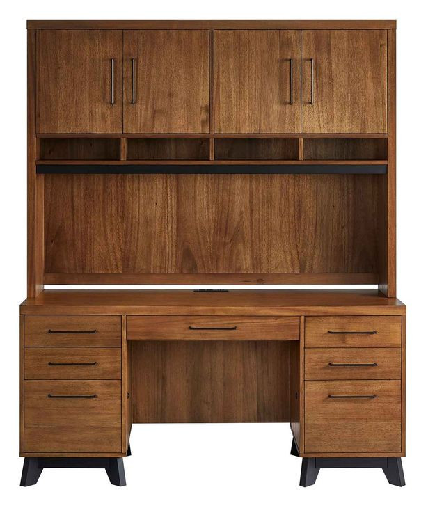 Avery Rich Medium Brown 64" Credenza and Hutch with USB Charging