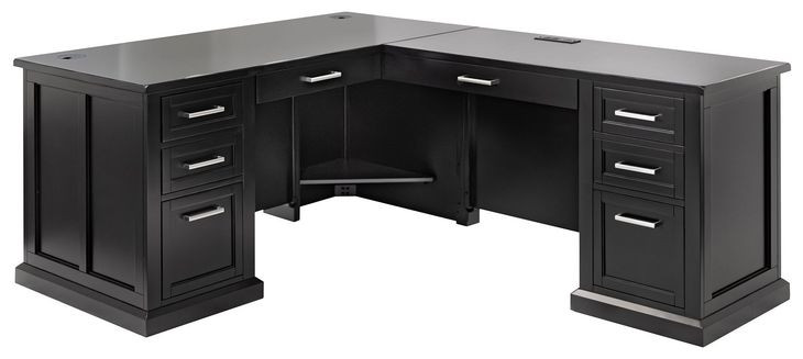 Abby Black Pedestal L Shape Home Office Set