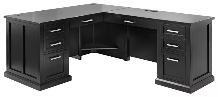 Abby Black Pedestal L Shape Home Office Set