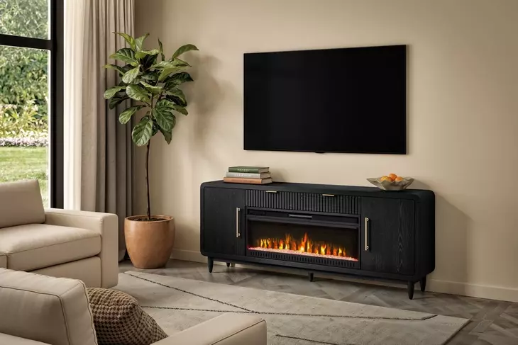 Camden Black 80" TV Stand with Fireplace