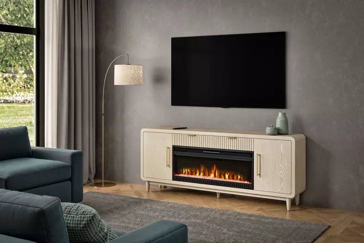 Camden White 80" TV Stand with Fireplace