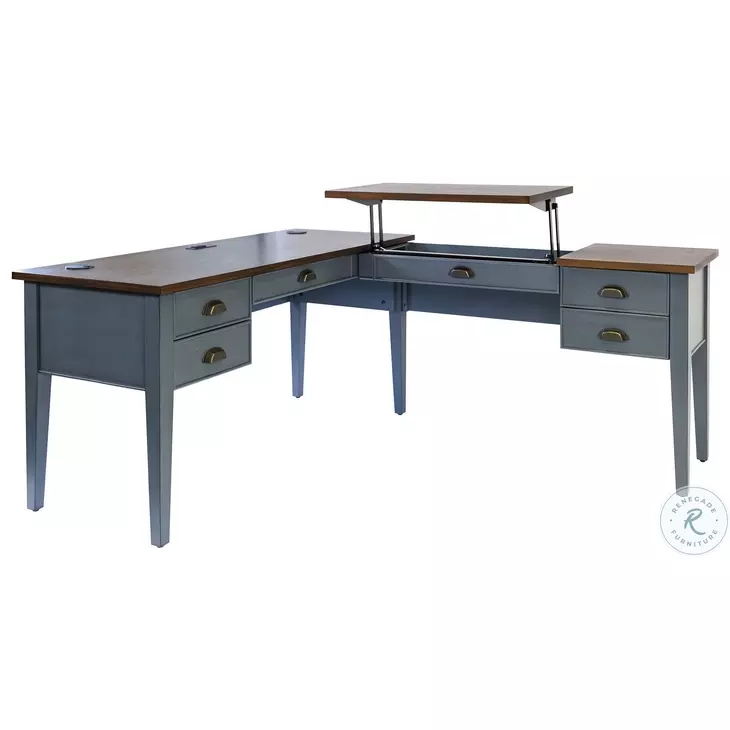 Fairmont Dusty Blue Half Pedestal L Shape Desk From Home Gallery