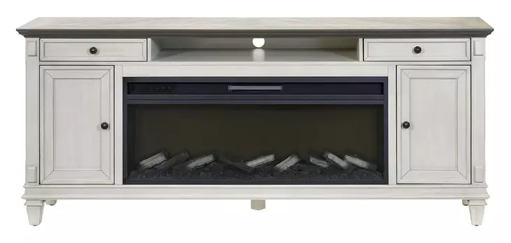 Hartford Antique White And Gray 75" TV Stand with Fireplace