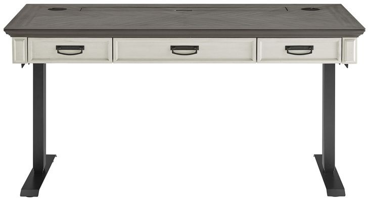 Hartford Antique White And Gray Electric Adjustable Height Home Office Set