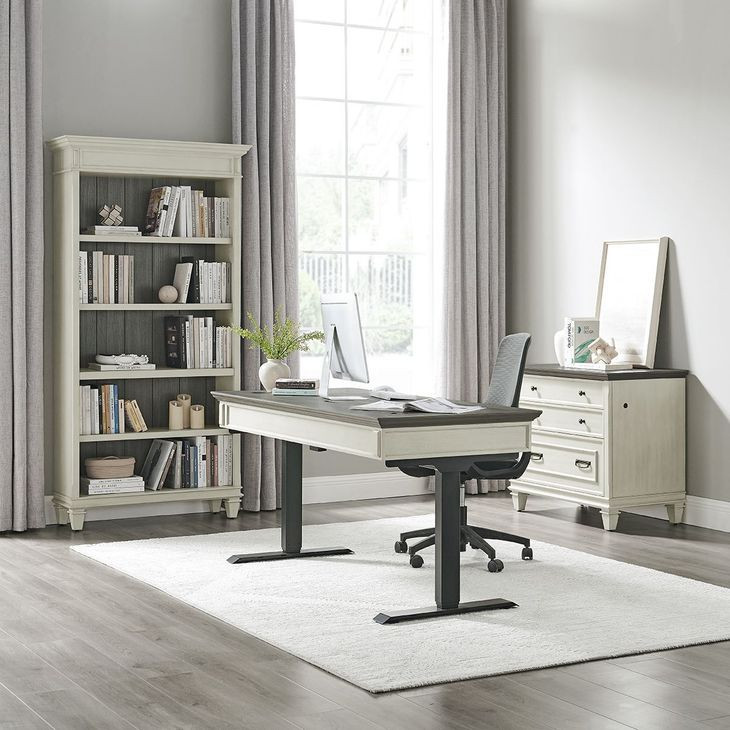 Hartford Antique White And Gray Electric Adjustable Height Adjustable Desk