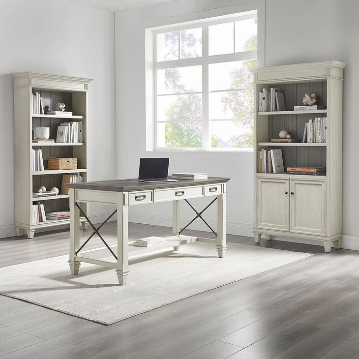 Hartford Antique White And Gray Lower Door Bookcase