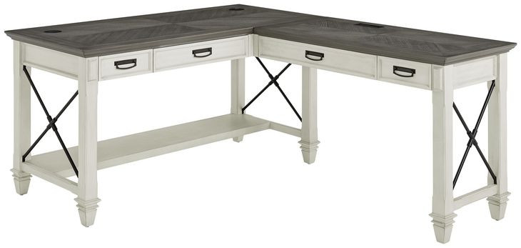 Hartford Antique White And Gray Open L Shaped Home Office Set
