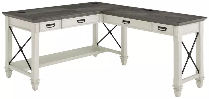 Hartford Antique White And Gray Open L Shaped Home Office Set