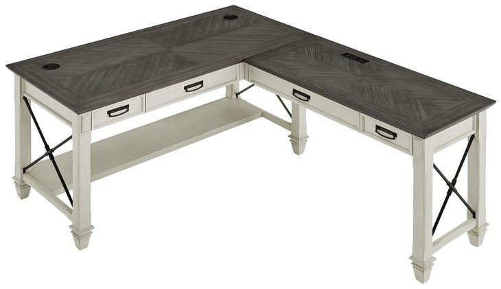 Hartford Antique White And Gray Open L Shaped Desk