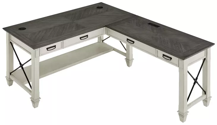 Hartford Antique White And Gray Open L Shaped Desk