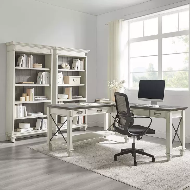 Hartford Antique White And Gray Open L Shaped Home Office Set