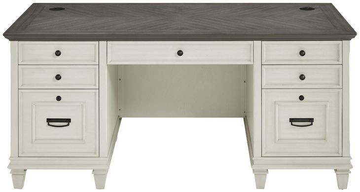 Hartford Antique White And Gray Double Pedestal Home Office Set