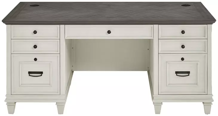Hartford Antique White And Gray Double Pedestal Home Office Set