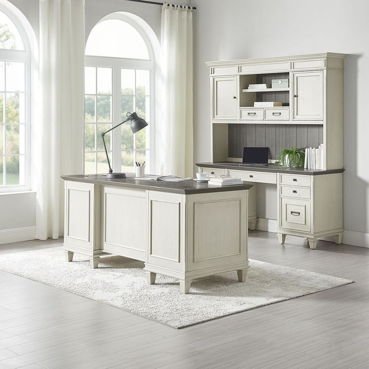 Hartford Antique White And Gray Credenza with Hutch
