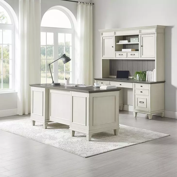 Hartford Antique White And Gray Credenza with Hutch