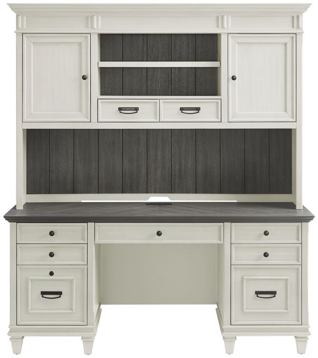 Hartford Antique White And Gray Credenza with Hutch