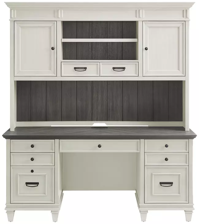 Hartford Antique White And Gray Credenza with Hutch