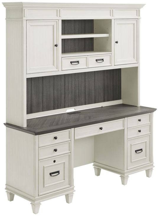 Hartford Antique White And Gray Double Pedestal Home Office Set