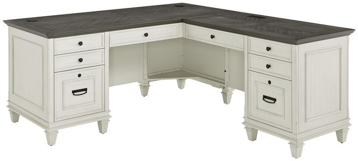 Hartford Antique White And Gray Pedestal L-Shaped Desk