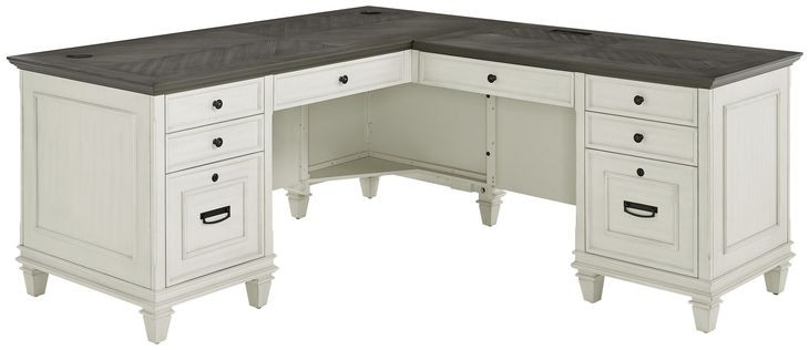 Hartford Antique White And Gray Pedestal Home Office Set