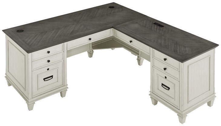 Hartford Antique White And Gray Pedestal L-Shaped Desk