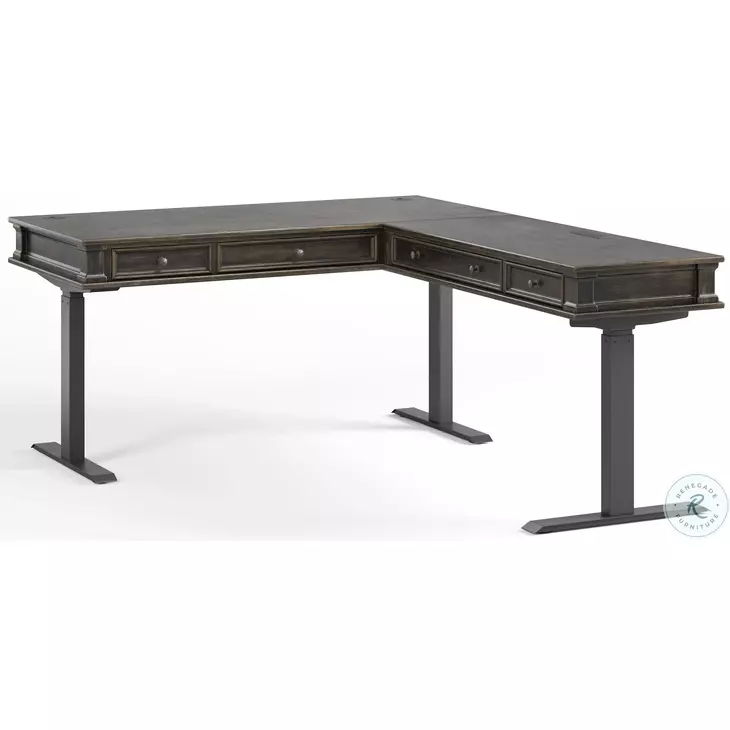 Kingston Dark Chocolate Adjustable Height Electric Sit Stand L Shape Desk