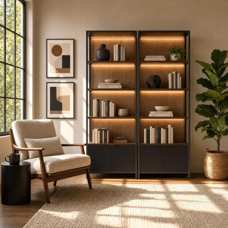 Marsden Black Modern 2 Piece Open Bookcase Set with Storage Cabinet