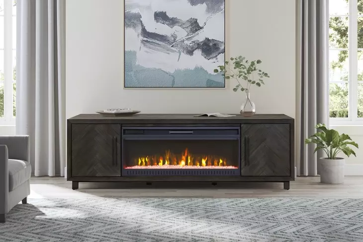 Palisades Charcoal 80" TV Stand with Fireplace and LED