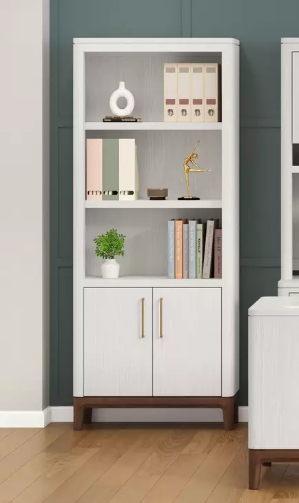 Pomona Soft White Open Bookcase with 2 Doors