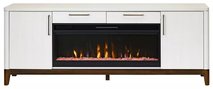 Pomona Soft White 80" TV Stand with Fireplace and LED