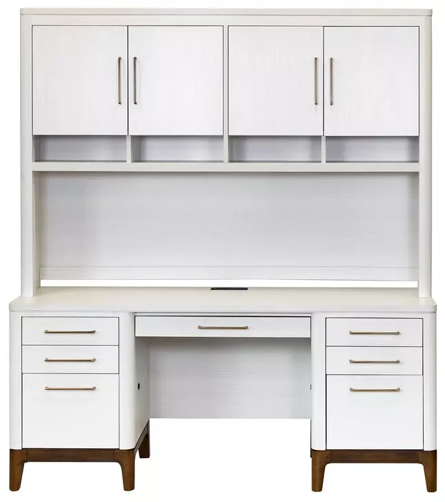 Pomona Soft White 68" Credenza with Hutch and USB Charging