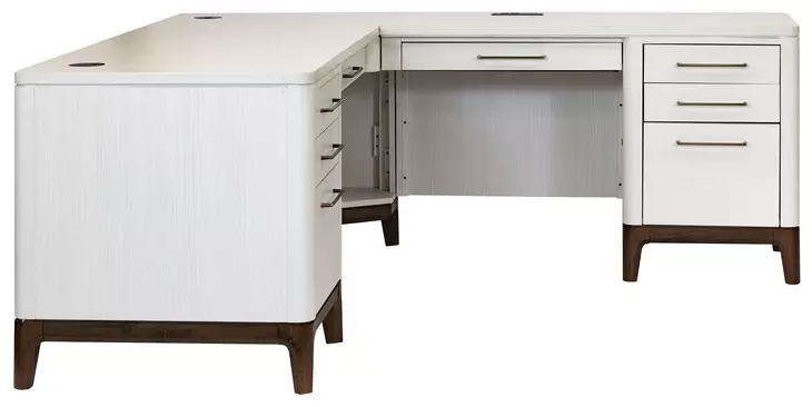 Pomona Soft White 68" Executive L Desk with USB Charging
