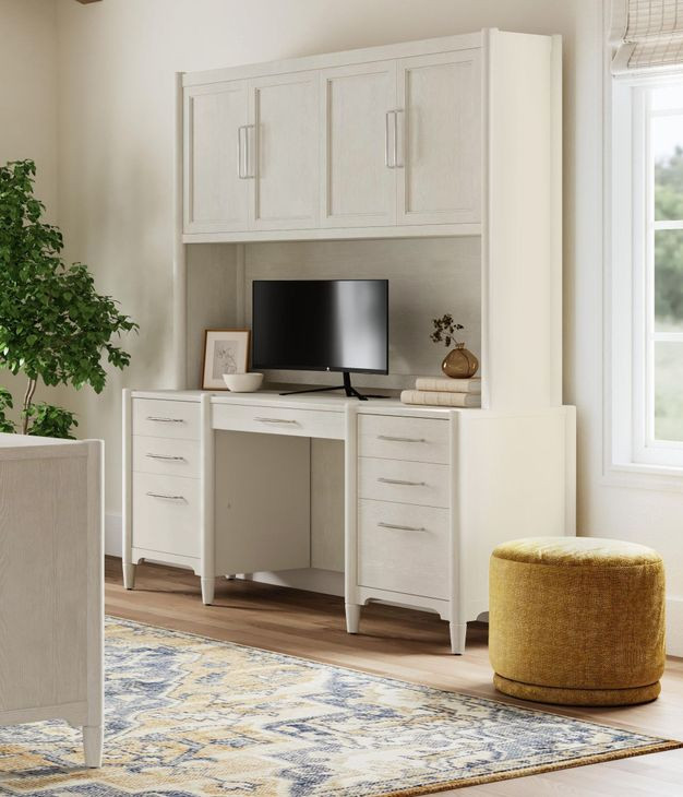Towne White Credenza with Hutch