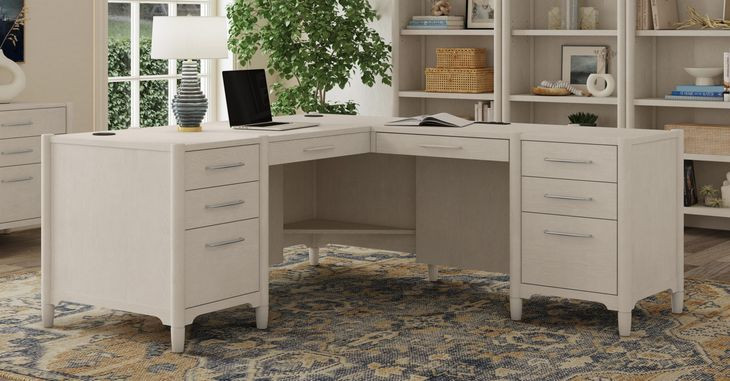 Towne White Double Pedestal L Shape Home Office Set