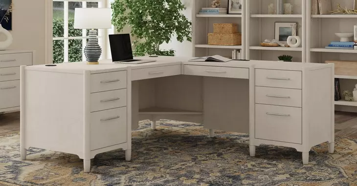 Towne White Double Pedestal L-Desk