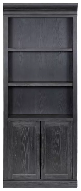 Willow Lane Ebony Black Open Bookcase with 2 Doors
