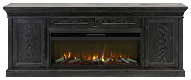 Willow Lane Ebony Black 80" TV Stand with Fireplace and LED