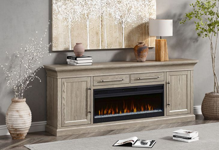 Willow Lane Natural Oak 80" TV Stand with Fireplace and LED