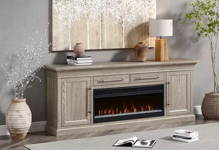Willow Lane Natural Oak 84" TV Stand with Fireplace and LED