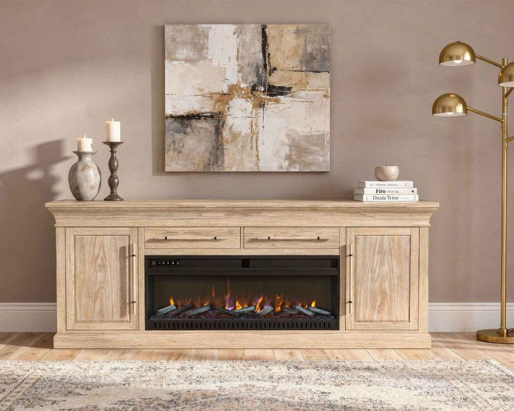 Willow Lane Natural Oak 80" TV Stand with Fireplace and LED