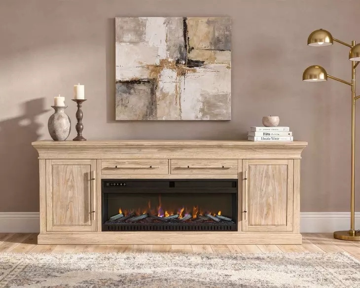 Willow Lane Natural Oak 84" TV Stand with Fireplace and LED